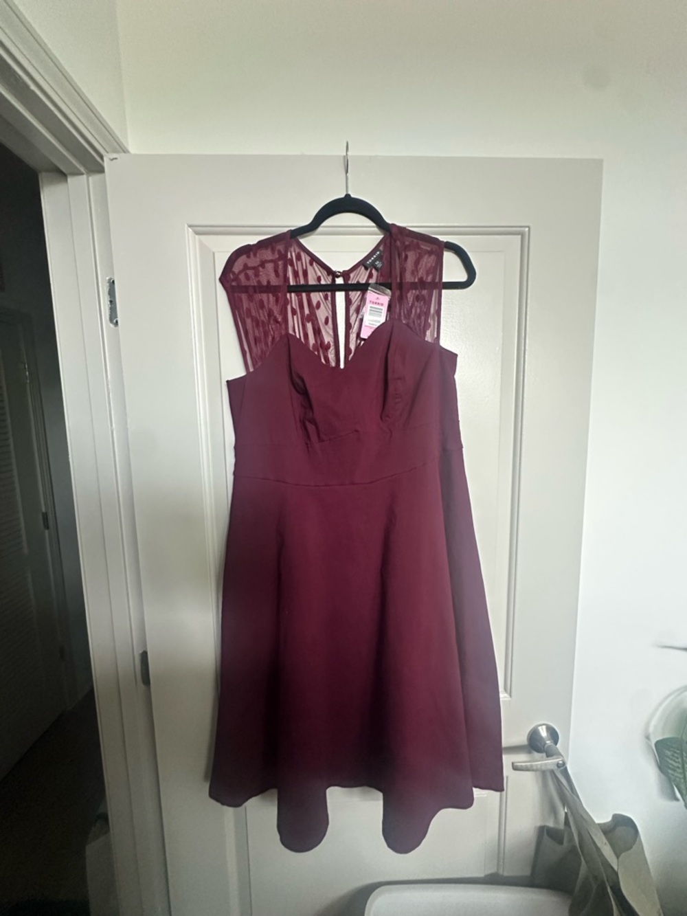 torrid Burgundy Fit-and-Flare Dress with Sheer Yoke